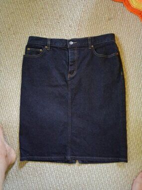 Lauren Ralph Lauren Vintage Dark Denim Pencil Skirt Slit In Back size 10
